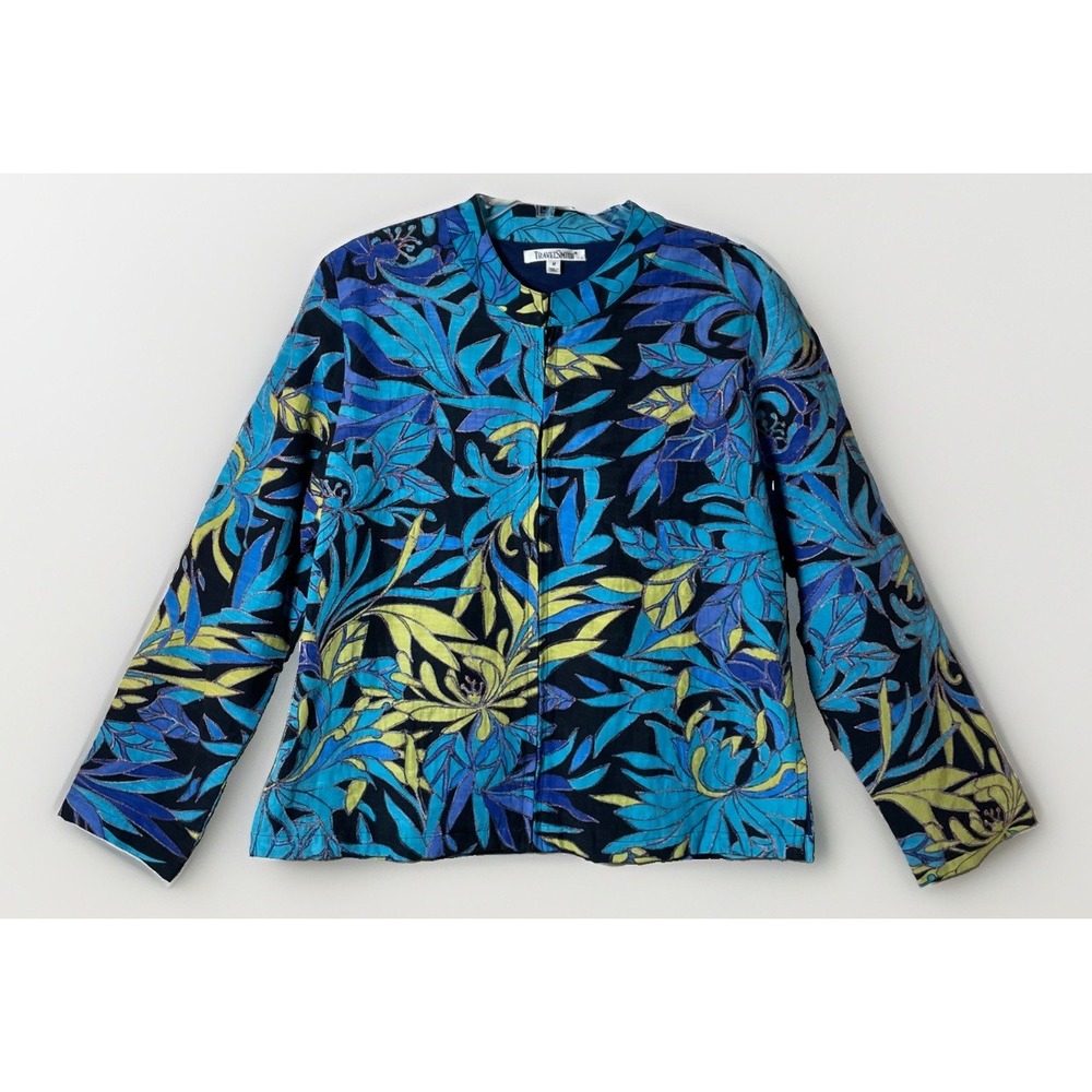 Travelsmith Art To Wear Embroidered Tropical Floral Lightweight Zip Jacket Med